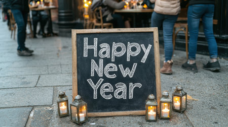 happy new year sign with candlesの素材