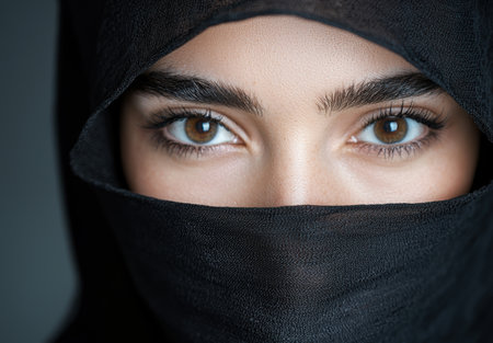 Mysterious eyes of a woman in black veilの素材