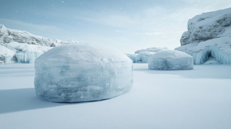 Frozen winter wonderland landscape with icy formationsの素材