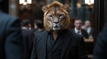 Powerful lion in a business suitの素材