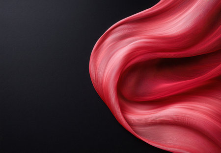 Vibrant red fabric flowing against a dark backgroundの素材