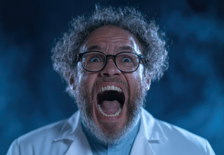 Intense scientist or professor shouting in a labの素材