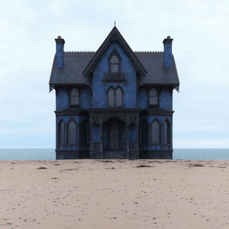Haunting gothic mansion on the beachの素材