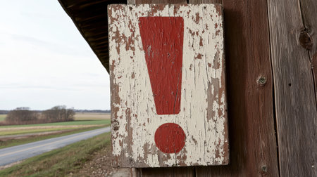 Vintage road sign on weathered wooden postの素材