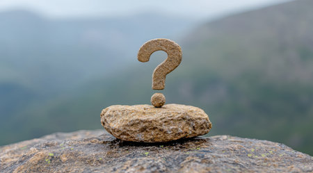 Question mark symbol on rock in natureの素材