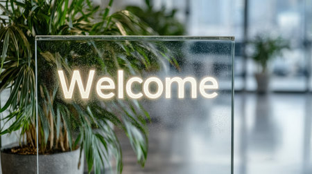 Welcoming tropical entrance with glass signの素材