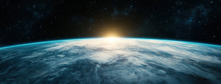 Stunning view of the earth from space with sunriseの素材