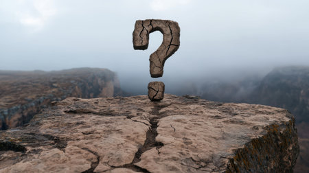 Cracked rock formation in the shape of a question mark on a cliff edgeの素材
