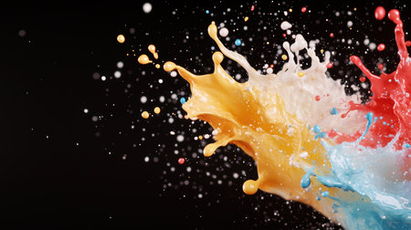 Colorful paint splash on black backgroundの素材