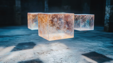 Glowing salt cubes on icy surfaceの素材