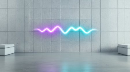 Vibrant neon waves in modern minimalist interiorの素材