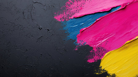 Vibrant abstract paint strokes on a dark backgroundの素材