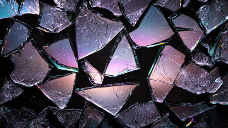 Shattered glass abstract background with colorful reflectionsの素材