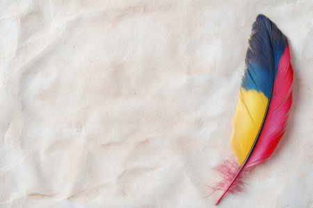 Colorful feather on textured backgroundの素材