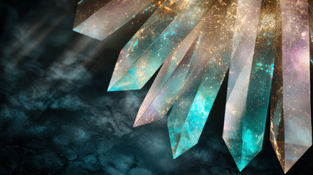 Glowing crystal formations against a dark backgroundの素材