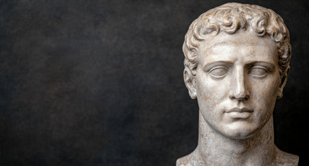 Antique marble bust of a man with curly hairの素材