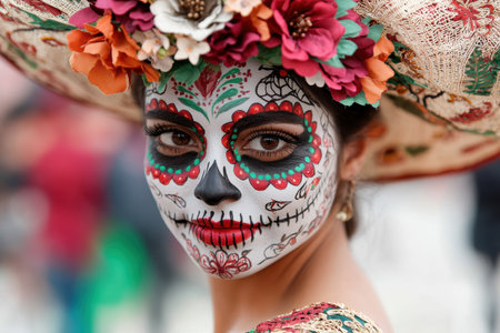 Colorful Day of the Dead makeup and floral headpieceの素材