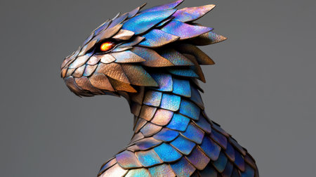 Colorful fantasy dragon head close-upの素材