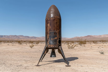Vintage rocket in desert landscapeの素材