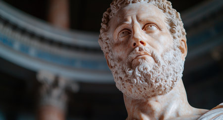 Dramatic close-up of an ancient marble statueの素材