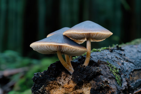 Mushrooms growing on a log in the forestの素材