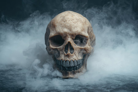 Haunting skull in smoky atmosphereの素材