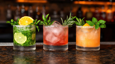 Refreshing cocktails with fresh herbs and citrusの素材