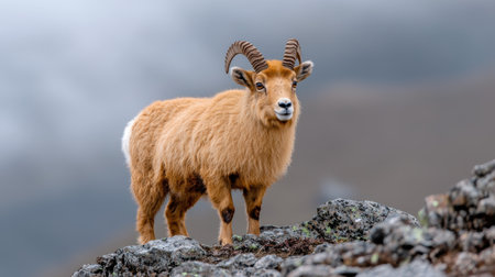 Majestic mountain goat standing on rocky cliffの素材