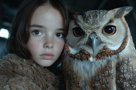 young girl with owlの素材