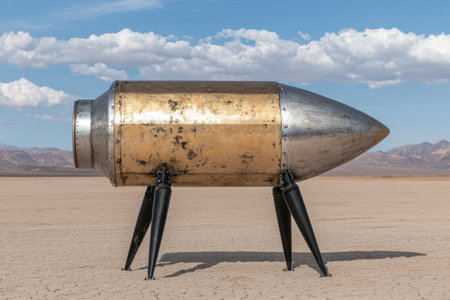 Vintage rocket in desert landscapeの素材