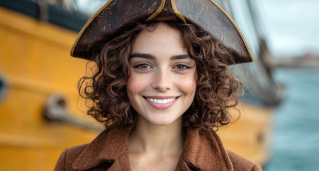 Smiling woman in winter coat and hatの素材