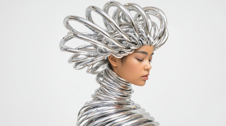 futuristic silver sculpture hairstyleの素材