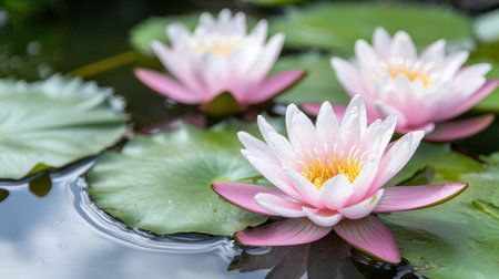 Beautiful pink and white water lilies in a pondの素材