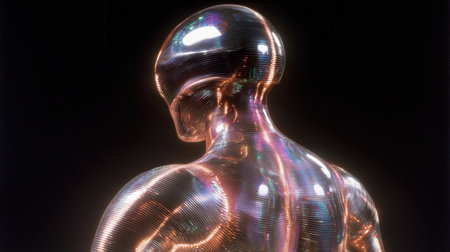 Futuristic metallic figure with glowing lightsの素材