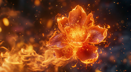 Fiery flower explosion with sparksの素材