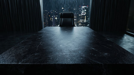 modern office desk with city skyline viewの素材