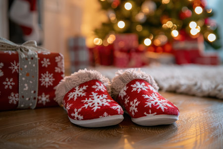 cozy christmas slippers with snowflake patternの素材