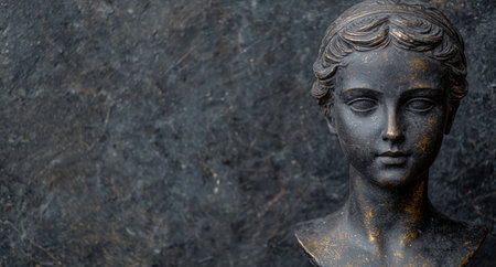 Weathered bronze bust of a classical figureの素材