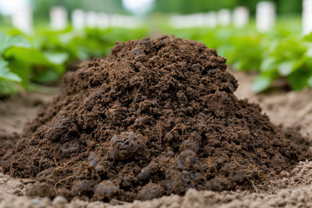Pile of rich, dark soil or compost in gardenの素材