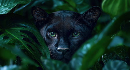 Mysterious black panther in the jungleの素材