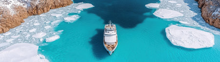 Cruise ship sailing through icy arctic watersの素材