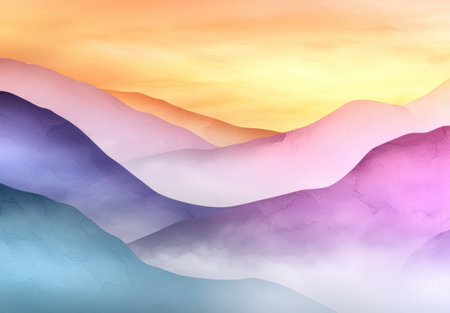 Serene mountain landscape at sunsetの素材