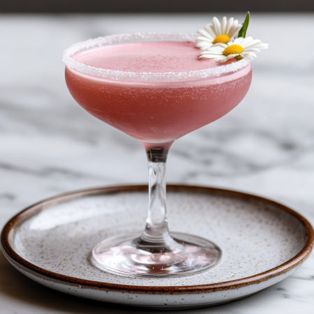 refreshing strawberry cocktail with daisy flowersの素材