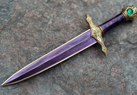 Ornate fantasy dagger with purple and gold detailsの素材