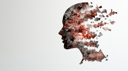 abstract human head silhouette with shattered glass effectの素材