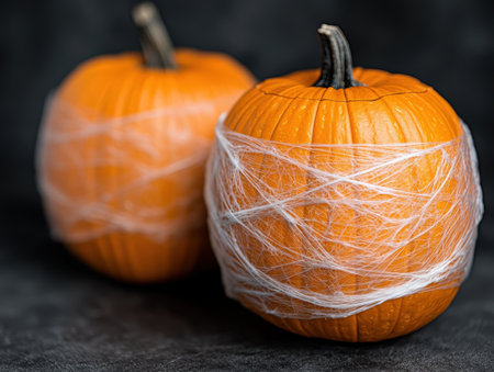 Wrapped pumpkins on dark backgroundの素材