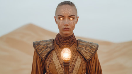 mysterious desert warrior with glowing eyesの素材