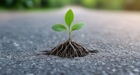 young plant growing through concreteの素材