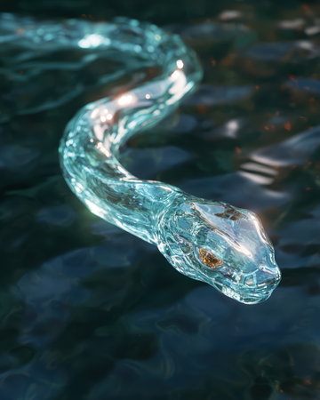glass sculpture of a snake swimming in waterの素材