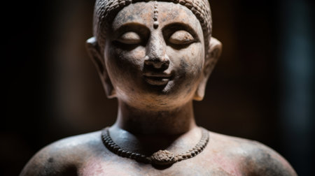 Serene buddha statue with closed eyesの素材
